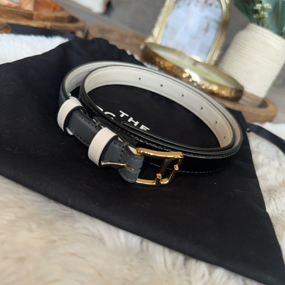 Black and White Belt with Gold Buckle..